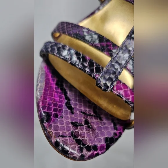 Coach Hayden Leather Violet Pink Blk Python Print Open Toe T-Strap Heels Size 7B - Picture 5 of 16